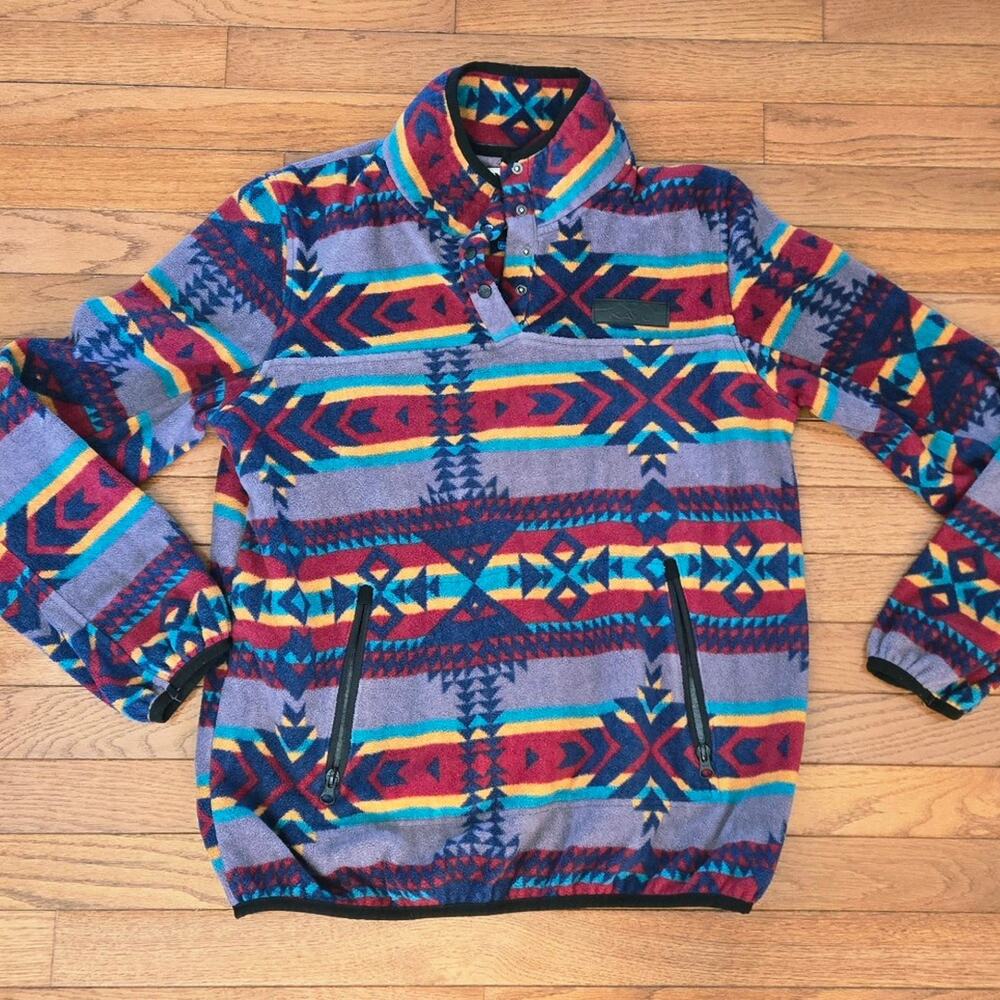 Kavu Women's Multicolor Aztec Cavanaugh Snap Neck Pullover Fleece Geometric M